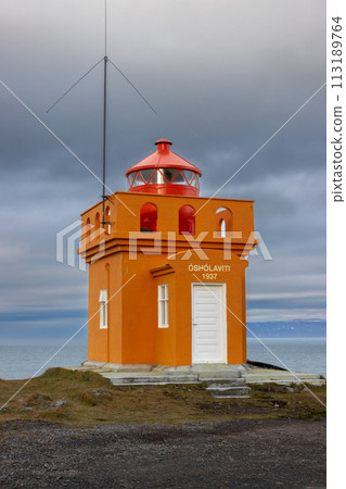 Osholaviti orange lighthouse, Westfjords, Iceland Osholaviti orange lighthouse, Westfjords, Iceland 113189764