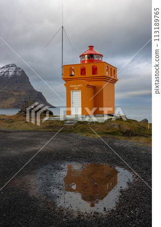 Osholaviti orange lighthouse, Westfjords, Iceland Osholaviti orange lighthouse, Westfjords, Iceland 113189765