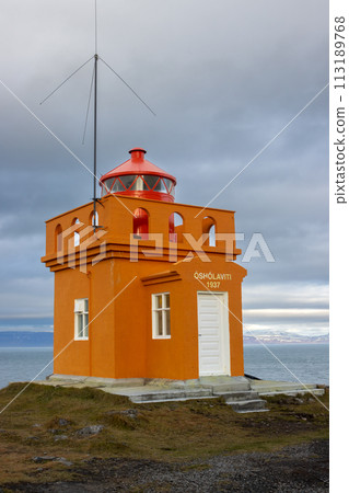 Osholaviti orange lighthouse, Westfjords, Iceland Osholaviti orange lighthouse, Westfjords, Iceland 113189768
