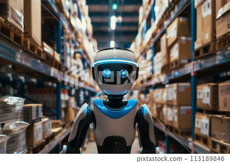 AI Generated robot is in charge of a warehouse, automatic working design concept. 113189846