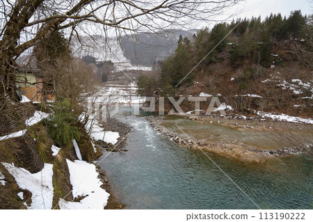 The view of landscape shirakawago river in winter The view of landscape shirakawago river in winter 113190222