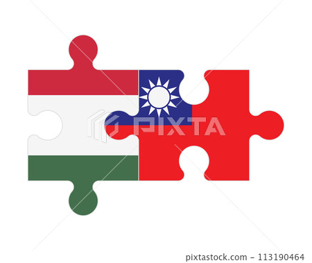 Puzzle of flags of Hungary and Taiwan, vector 113190464