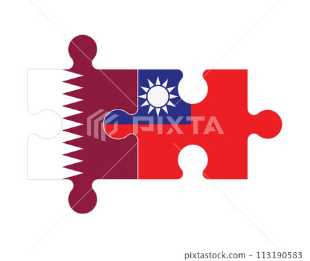 Puzzle of flags of Qatar and Taiwan, vector 113190583