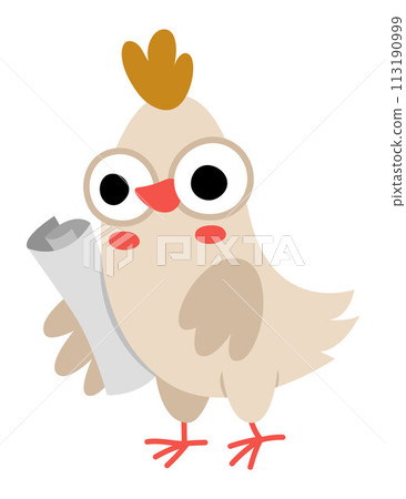 Vector hen engineer with blueprint. Construction site worker illustration for kids. Funny builder chicken character with plan. Cute bird repairmen icon isolated on white background Vector hen engineer with blueprint. Construction site worker illustration for kids. Funny builder chicken character with plan. Cute bird repairmen icon isolated on white background 113190999
