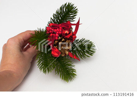 New Year's bouquet of spruce. Gift. Holiday. New Year. Christmas tree flowers New Year's bouquet of spruce. Gift. Holiday. New Year. Christmas tree flowers 113191416