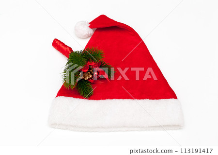 Santa red hat isolated in white background. Santa red hat isolated in white background. 113191417