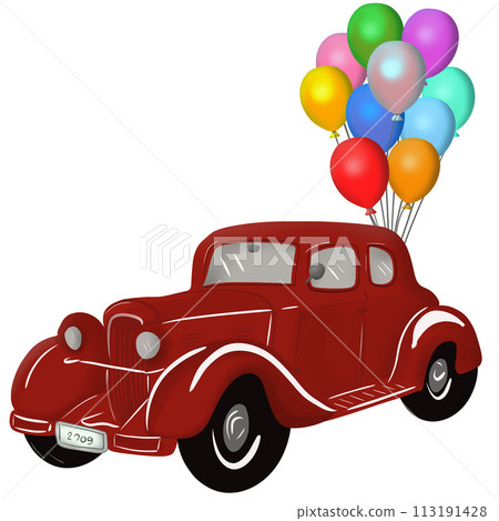 red car with balloons red car with balloons 113191428