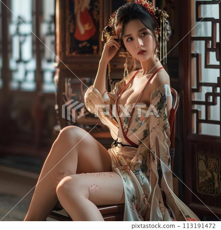 A bewitching woman wearing a Chinese dress 113191472
