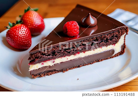 Delicious chocolate cake and fruit 113191488