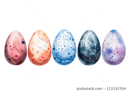 Colorful watercolor easter eggs set isolated on white background Colorful watercolor easter eggs set isolated on white background 113191504