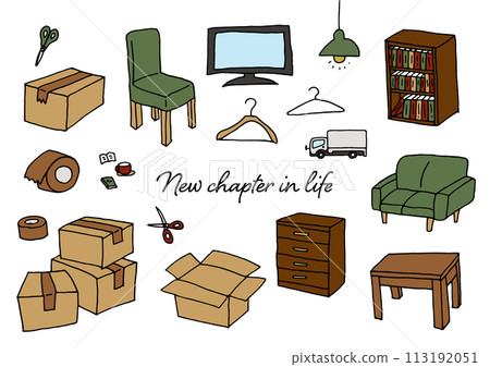 用鋼筆手繪的新生活插畫素材 113192051