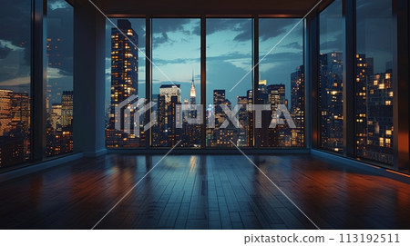 Empty Room Overlooking City at Night 113192511