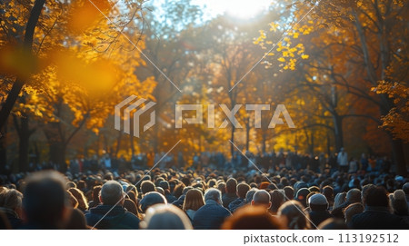 Large Group of People Standing in Front of Crowd 113192512