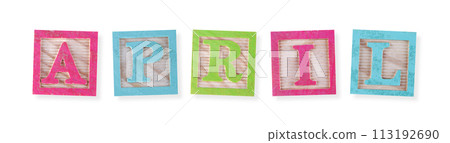 April concept with wood blocks 113192690