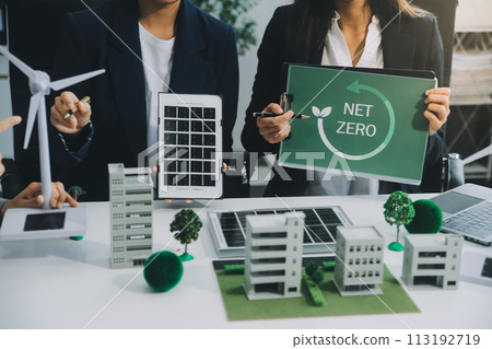 Carbon offset price report CO2 emission. Future growth Net zero waste in ESG ethical SME office protect climate change global warming social issues project. Group of asia people Eco friendly SDGs plan Carbon offset price report CO2 emission. Future growth Net zero waste in ESG ethical SME office protect climate change global warming social issues project. Group of asia people Eco friendly SDGs plan 113192719