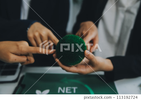 Carbon offset price report CO2 emission. Future growth Net zero waste in ESG ethical SME office protect climate change global warming social issues project. Group of asia people Eco friendly SDGs plan Carbon offset price report CO2 emission. Future growth Net zero waste in ESG ethical SME office protect climate change global warming social issues project. Group of asia people Eco friendly SDGs plan 113192724