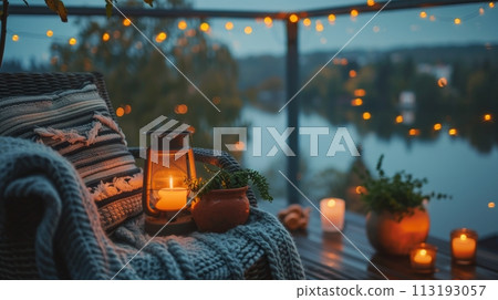 Deck With Candles and Blanket 113193057