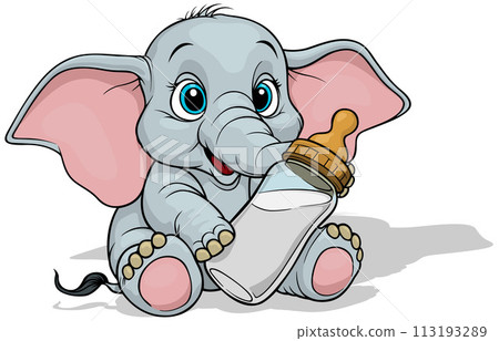 Sitting Baby Elephant with Baby Bottle Sitting Baby Elephant with Baby Bottle 113193289