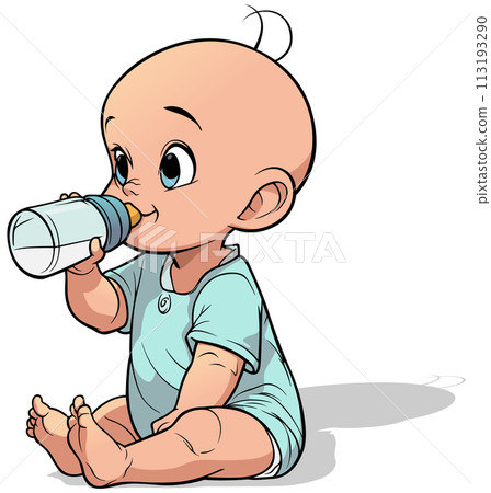 Newborn Holding a Baby Bottle 113193290