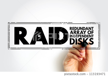 RAID - Redundant Array of Independent Disks is a data storage virtualization technology, acronym stamp concept 113193471