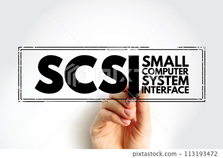 SCSI - Small Computer System Interface is a set of standards for physically connecting and transferring data, acronym stamp concept background 113193472