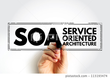 SOA - Service Oriented Architecture is an architectural style that supports service orientation, acronym text concept stamp 113193474