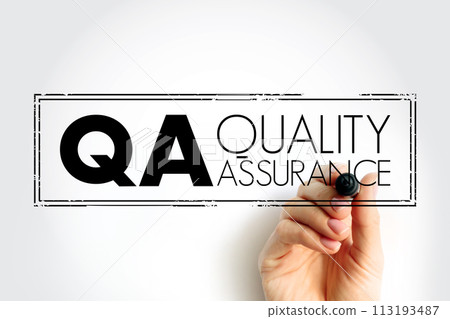 QA Quality Assurance - systematic process of determining whether a product or service meets specified requirements, acronym text concept stamp 113193487