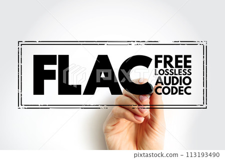 FLAC - Free Lossless Audio Codec acronym, stamp concept background 113193490