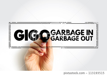 GIGO - Garbage In Garbage Out is the concept that flawed, or nonsense input data produces nonsense output, acronym stamp concept background 113193515