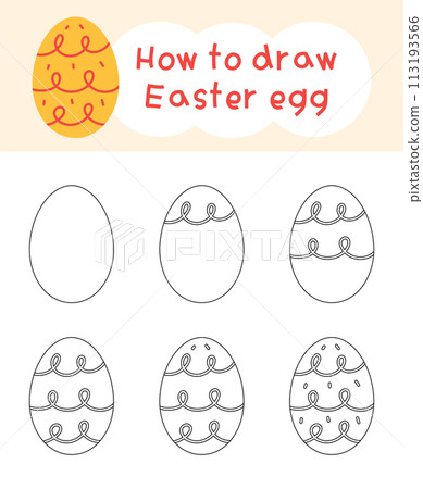 How to draw easter egg cartoon step by step for kid book, spring, coloring book and education 113193566