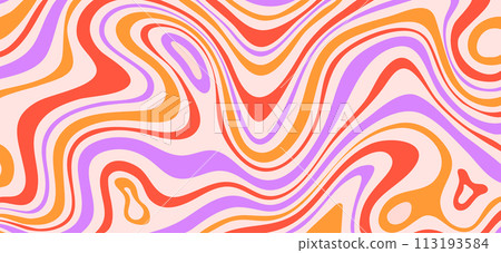 Bright wave groovy pattern. Vector wavy colored background. 70s psychedelic banner. Bright wave groovy pattern. Vector wavy colored background. 70s psychedelic banner. 113193584