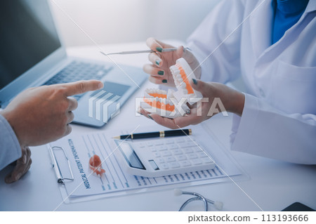 Team of doctors and dentists talking and working health care talk medical conference concept online consultant Team of doctors and dentists talking and working health care talk medical conference concept online consultant 113193666