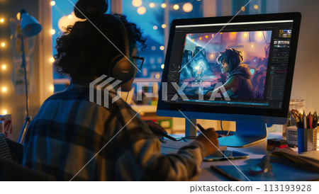 Female Graphic Designer Working at Desk Female Graphic Designer Working at Desk 113193928