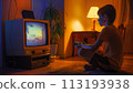 Little Boy Sitting, Playing Video Game 113193938