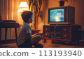Little Boy Sitting, Playing Video Game 113193940