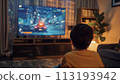 Boy Playing Video Game in Chair 113193942