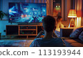 Boy Playing Video Game in Chair 113193944