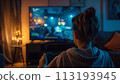Girl Playing Video Game in Chair 113193945