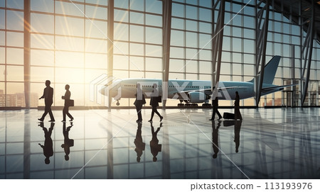 Passengers arriving at the airport terminal gate.AI Generated 113193976