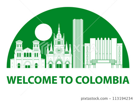 Colombia famous landmark silhouette style 113194234