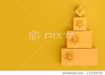 Gift boxes with ribbon and bow for Christmas flying and falling on monochrome Gift boxes with ribbon and bow for Christmas flying and falling on monochrome 113194734