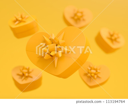 Gift boxes with ribbon and bow for Christmas flying and falling on monochrome 113194764