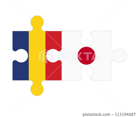 Puzzle of flags of Romania and Japan, vector 113194887