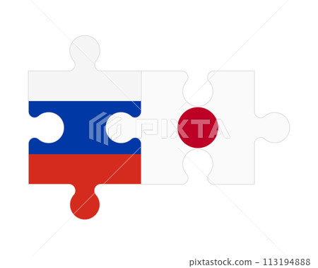 Puzzle of flags of Russia and Japan, vector 113194888