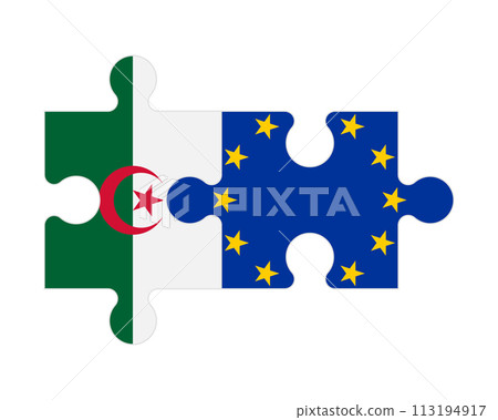 Puzzle of flags of Algeria and European Union, vector 113194917