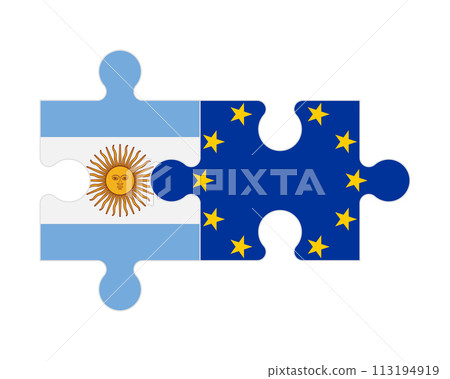 Puzzle of flags of Argentina and European Union, vector 113194919