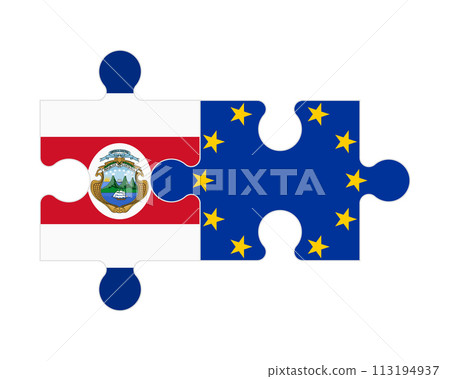 Puzzle of flags of Costa Rica and European Union, vector 113194937