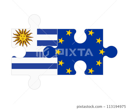 Puzzle of flags of Uruguay and European Union, vector 113194975
