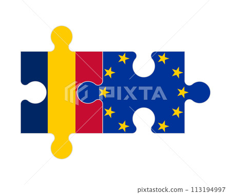 Puzzle of flags of Chad and European Union, vector 113194997