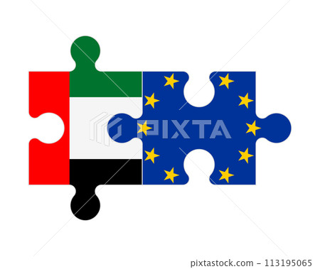 Puzzle of flags of United Arab Emirates and European Union, vector 113195065